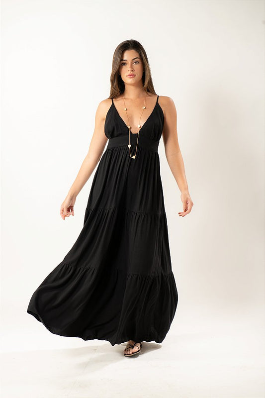 Vestido Longo Turquesa em Preto