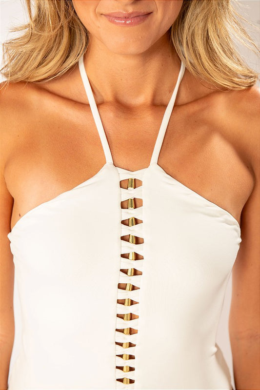 Body Frente Única Off White com Trançado
