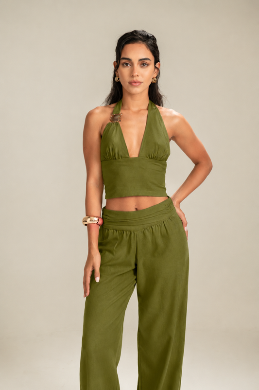 Conjunto Verde em Linho Pão de Açúcar
