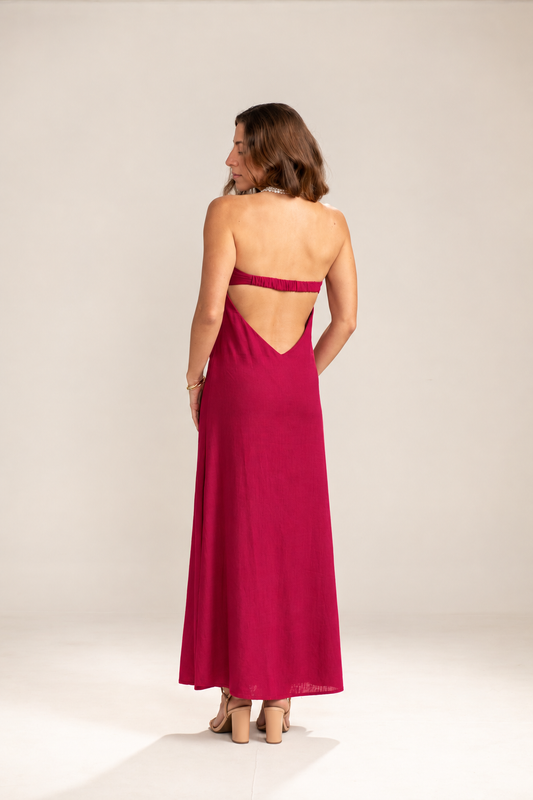 Vestido em Linho Rosa Costas Abertas Pulsar