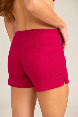 Shorts em Linho Rosa com Pesponto Pulsar