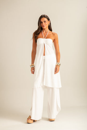 Túnica com Abertura Frontal Off White Pausa