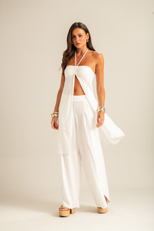 Túnica com Abertura Frontal Off White Pausa