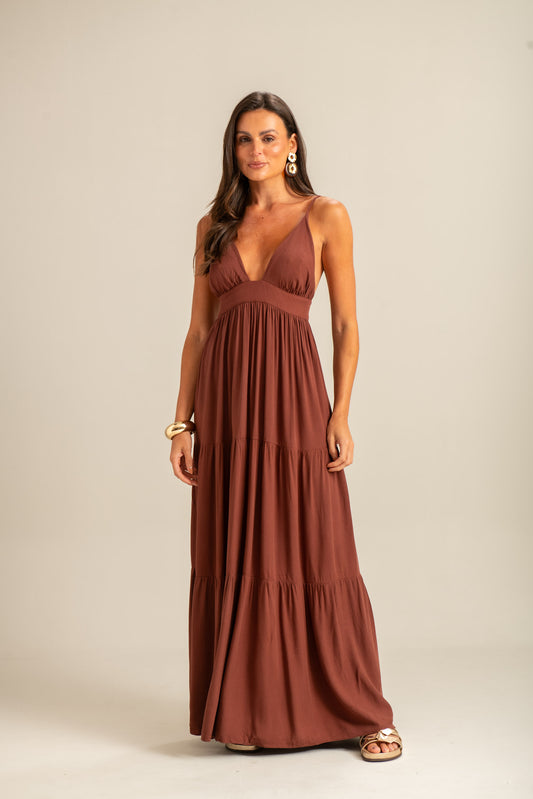 Vestido Longo Turquesa (Marrom)