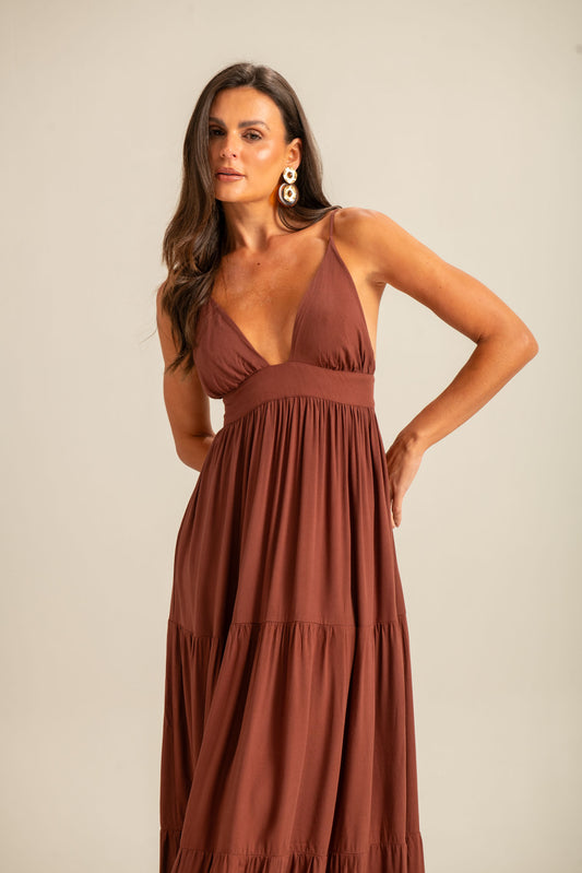 Vestido Longo Turquesa (Marrom)