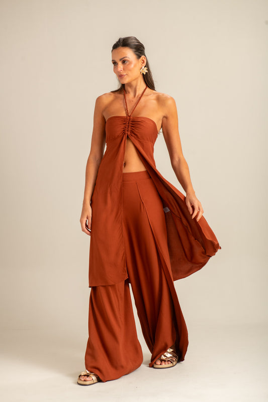 Túnica com Abertura Frontal Marrom Pausa