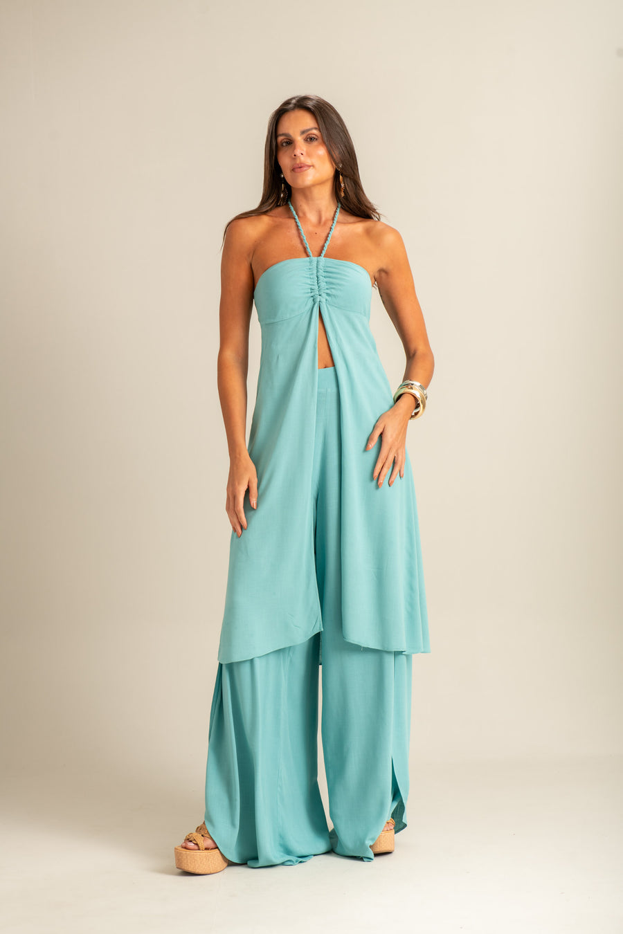 Calça Azul Transpassada Pausa