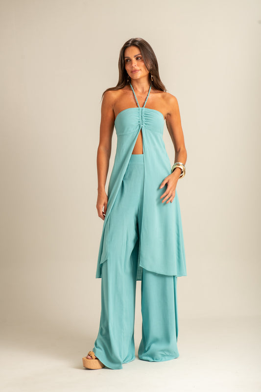 Túnica com Abertura Frontal Azul Pausa