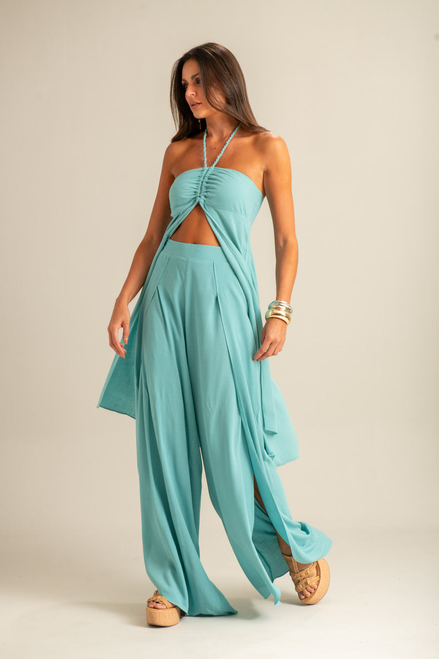 Calça Azul Transpassada Pausa