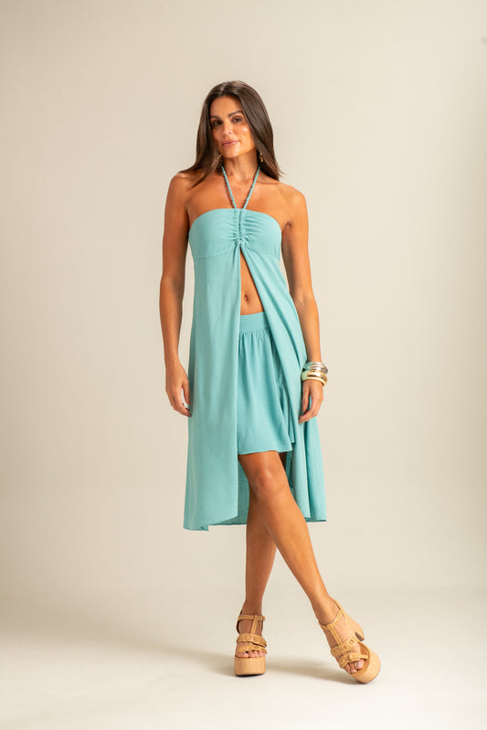 Túnica com Abertura Frontal Azul Pausa