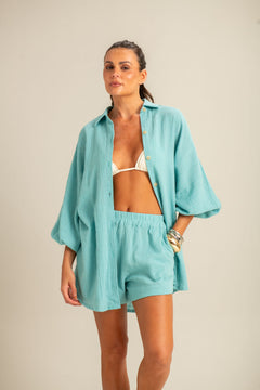 Camisão com Mangas Bufantes Azul Brisa