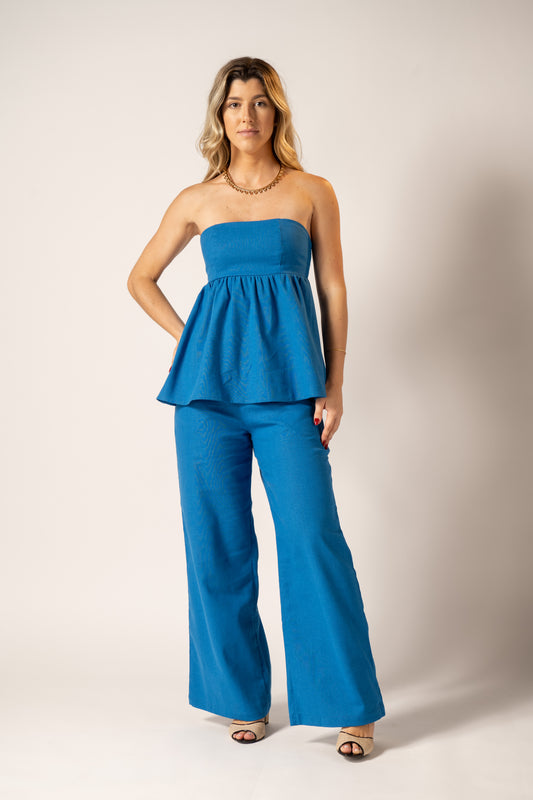 Bata Azul Royal em Linho