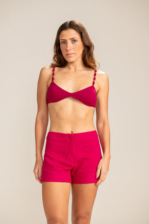 Shorts em Linho Rosa com Pesponto Pulsar