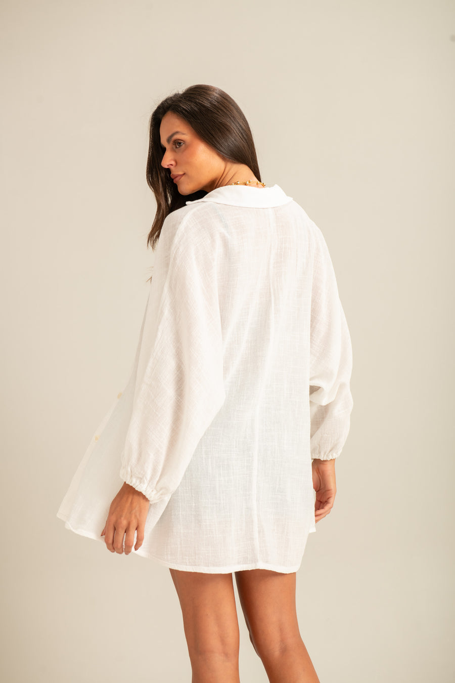 Camisão com Mangas Bufantes Off White Brisa