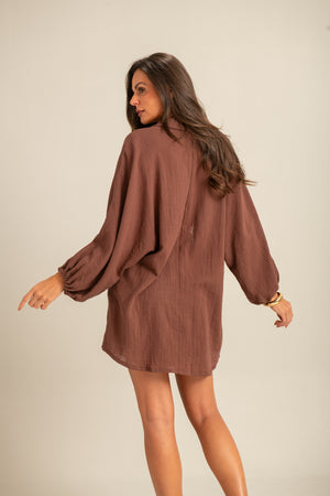 Camisão com Mangas Bufantes Marrom Brisa